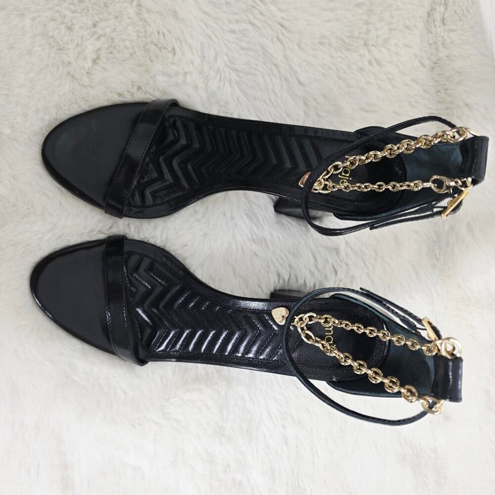 NEW Maje Feverlow Black Patent Leather Gold Chain Heart High Heel Sandals EU 39 - Picture 6 of 15